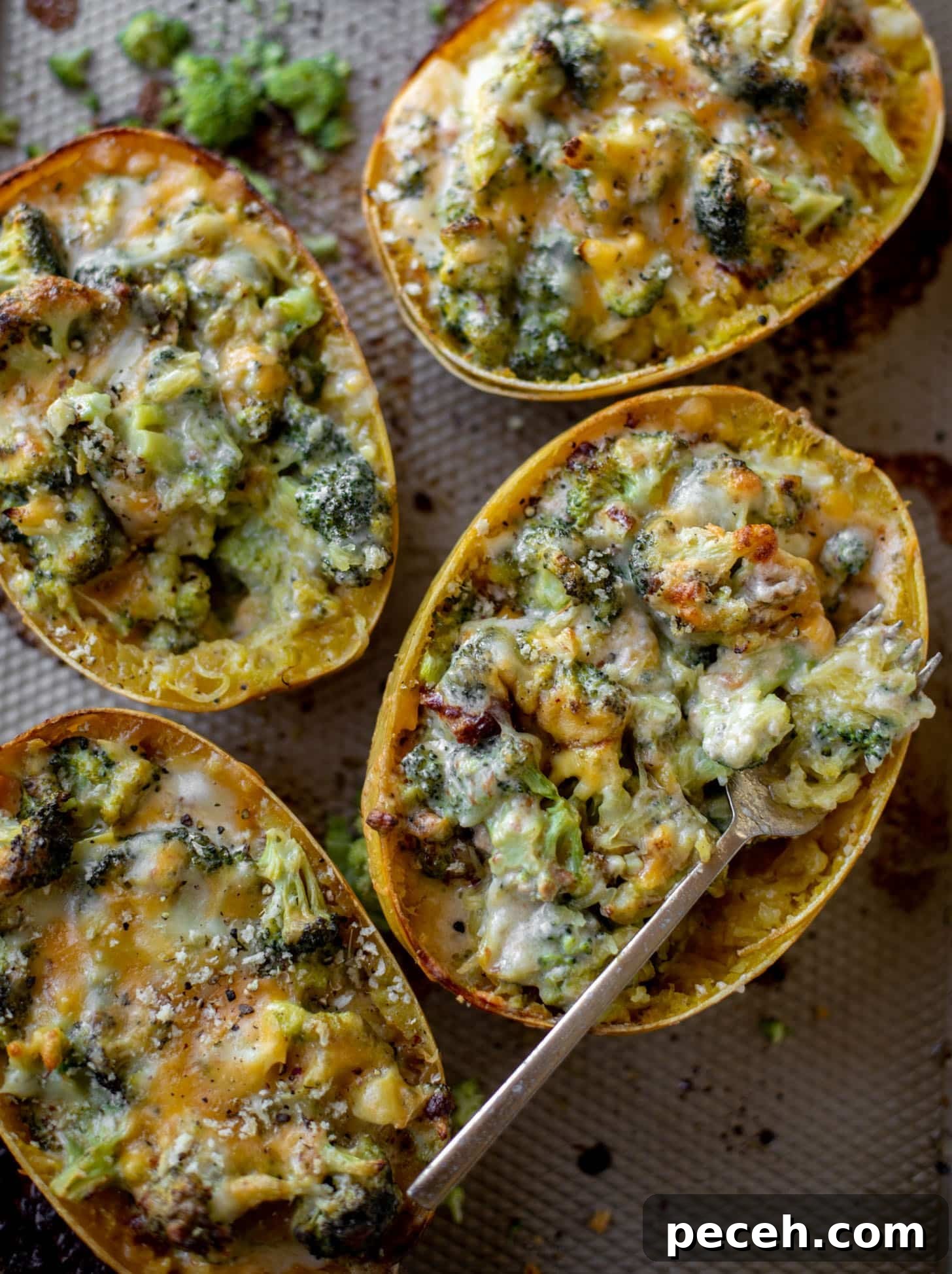 Spaghetti Squash Stuffed with Broccoli and Cheddar 9 broccoli cheddar stuffed spaghetti squash