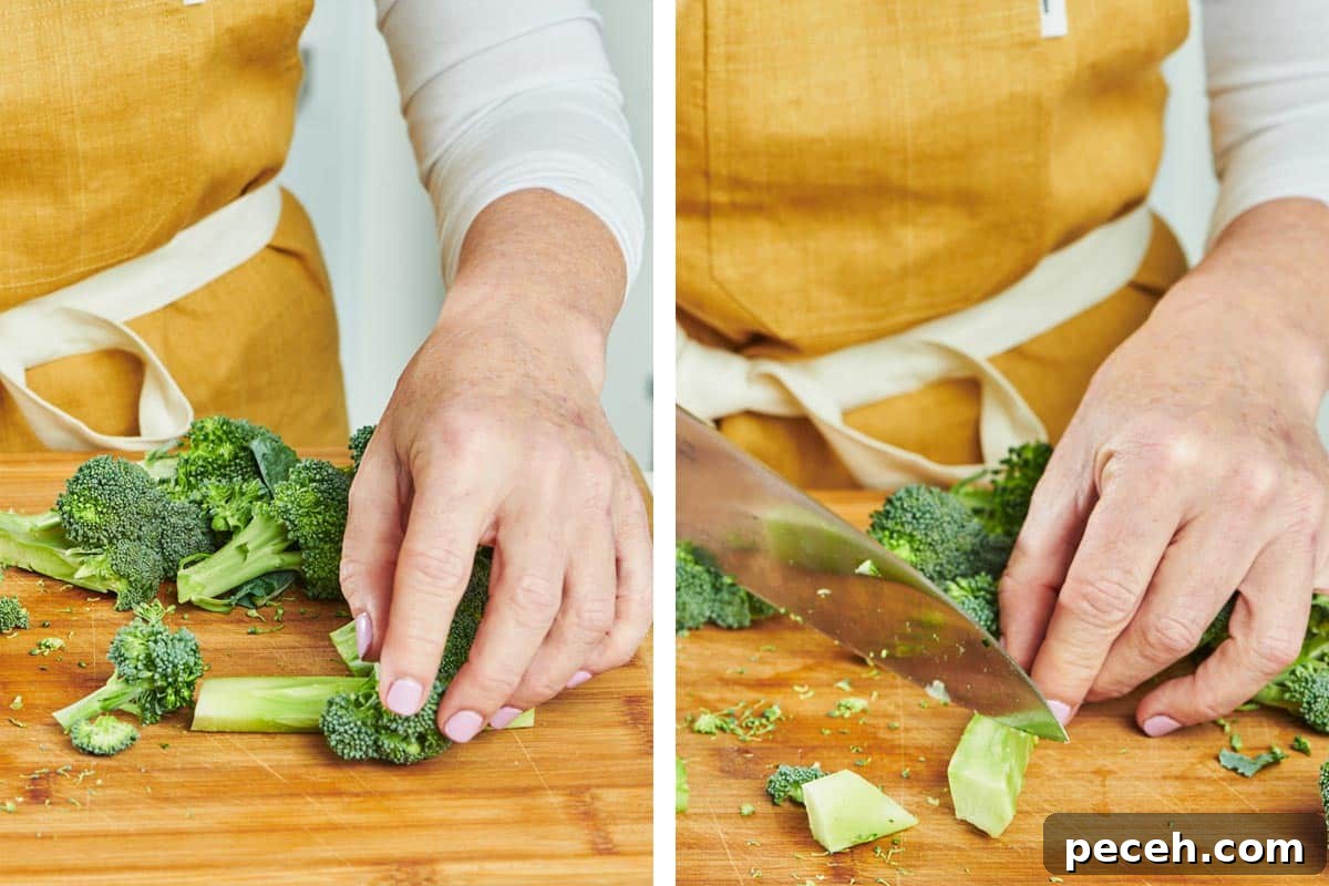 Stovetop Steamed Broccoli for Tender, Vibrant Florets 3 Woman cutting broccoli on wood board.